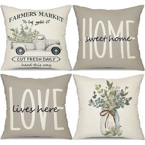 Farmhouse Pillow Covers 18x18 Set of 4 Eucalyptus Leaves Decorations Cute Decor